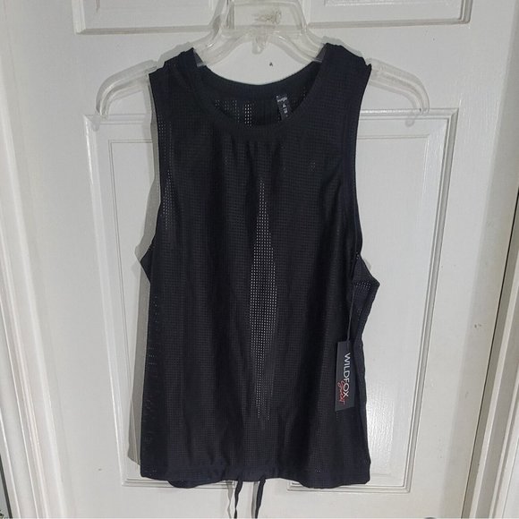 Wildfox Women's Black Activewear Tank Top‎ Sleeveless Drawstring Hem Size XL NWT - Picture 4 of 11